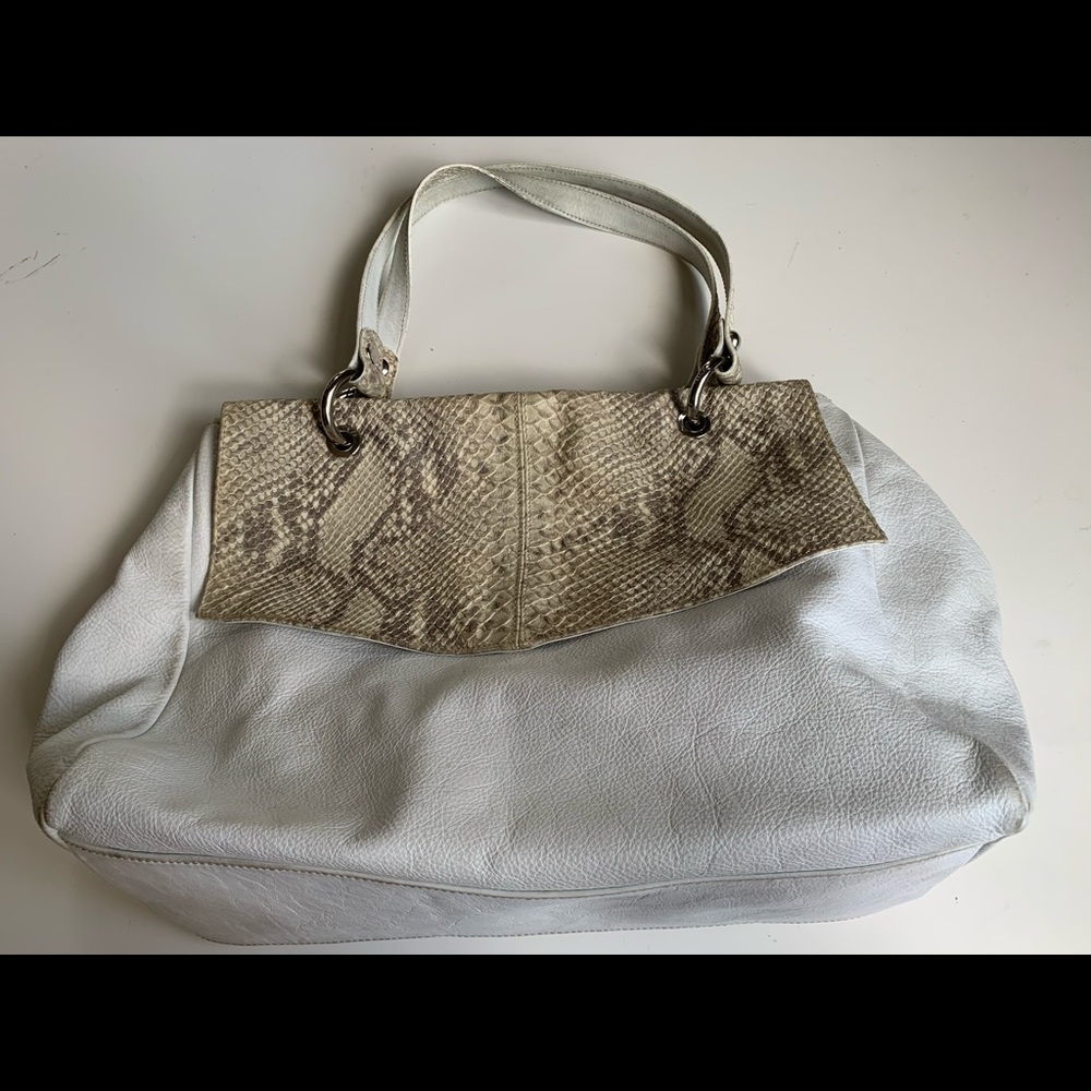 Innue Italian leather white snakeskin tote bag